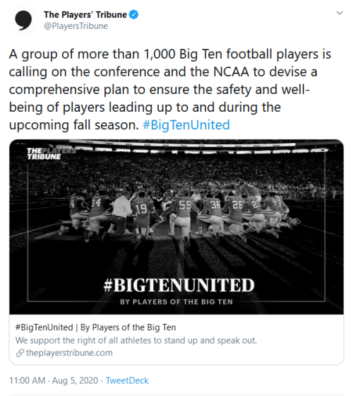 Screenshot_2020-08-05 The Players' Tribune on Twitter A group of more than 1,000 Big Ten football players is calling on the[...]